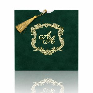 Forest Green Velvet Sleeve Invitation Card