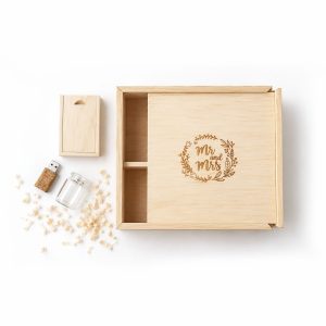 Pine wood sliding box with custom laser engraved logo