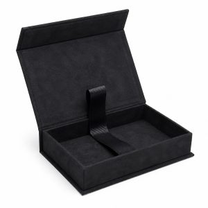 Black suede photo box with magnet closure
