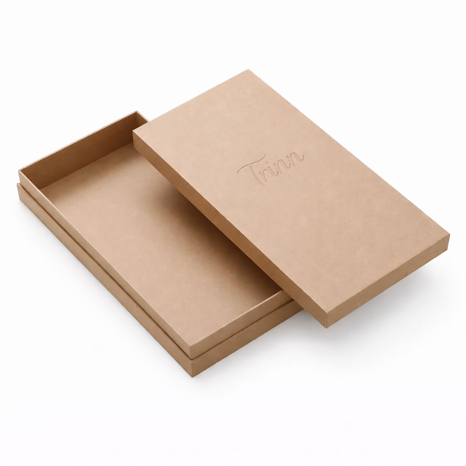 Handmade craft paper packaging box with blind debossed logo from Chiang Mai, Thailand