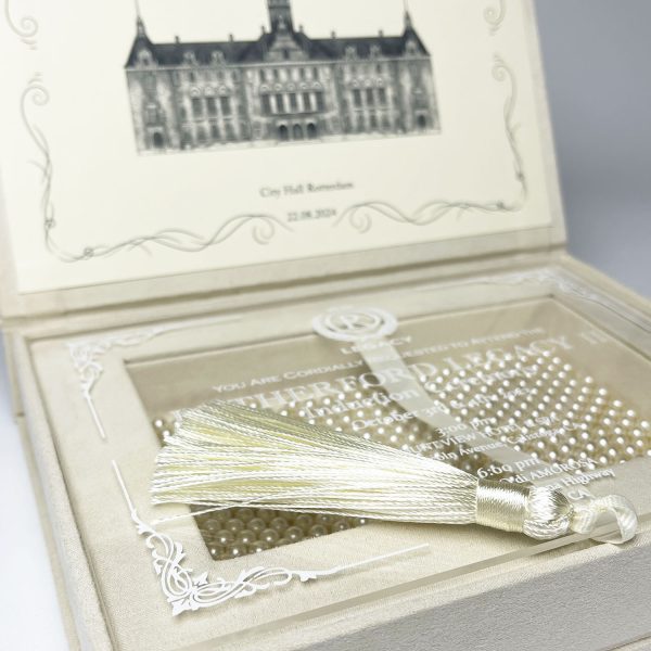 Luxury invitation box with monogram and acrylic card