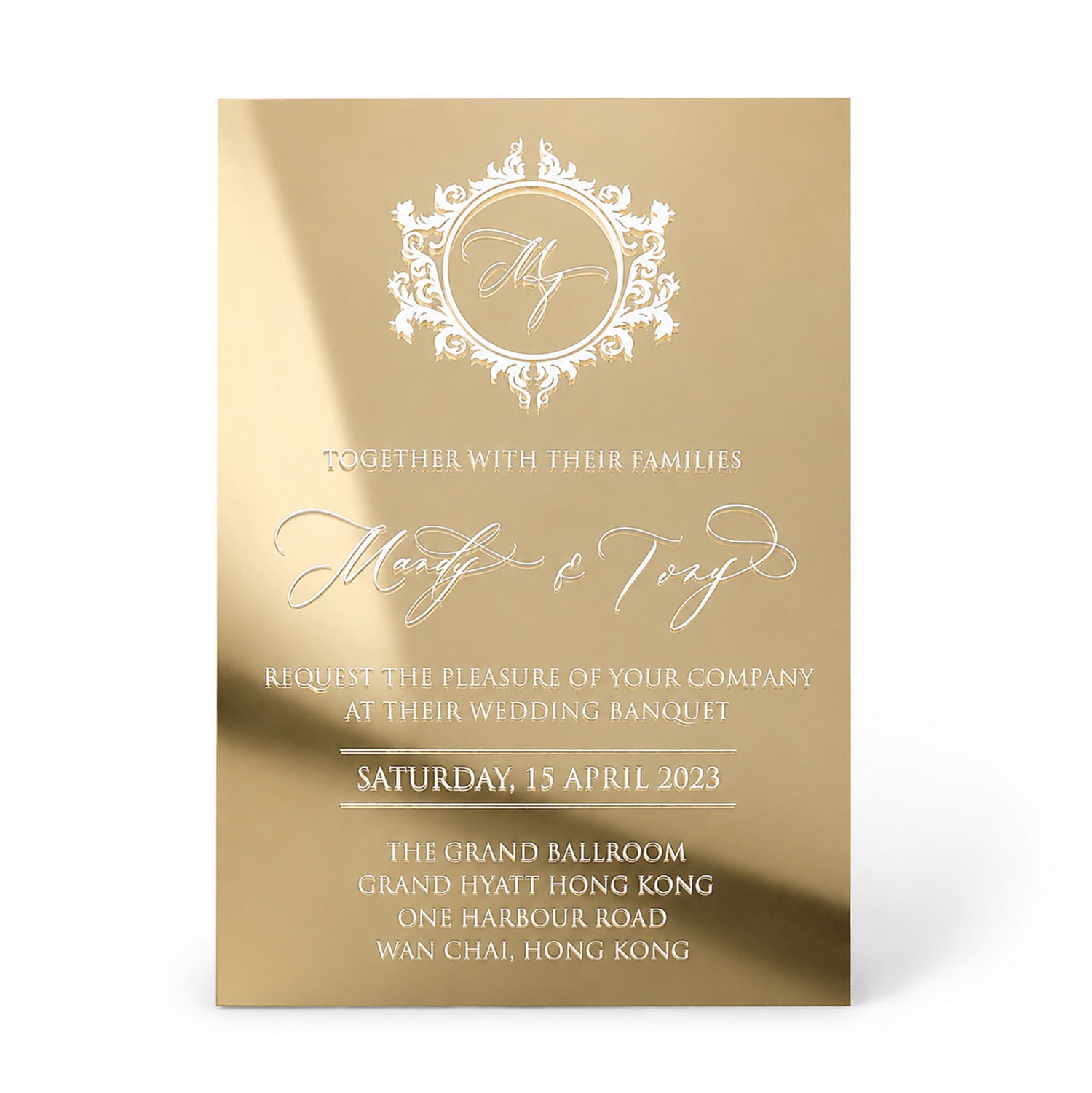 mirror gold acrylic wedding invitation card