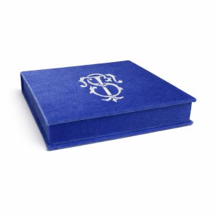 Monogram embroidered velvet invitation box