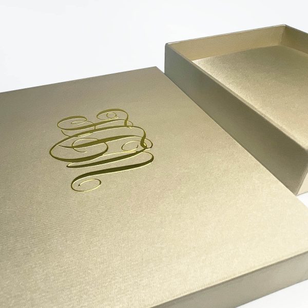 golden silk gift box with UV logo