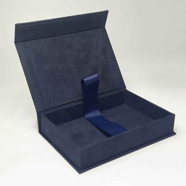 Navy blue suede fabric photo box