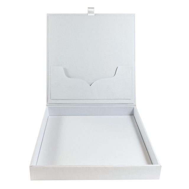 White hinged lid invitation box