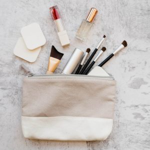 Zippered cotton canvas makeup bag