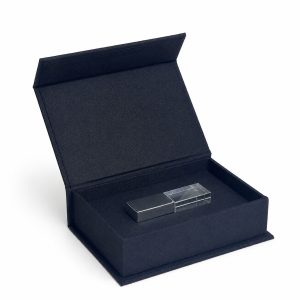Black linen USB storage box magnet closure