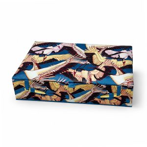 Japanese Crane Motif Silk Keepsake Boxes — Gold Button Closure