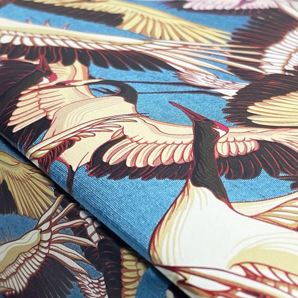 Japanese crane printed silk fabric