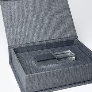 Linen USB box in charcoal grey color