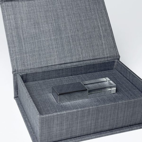 Linen USB box in charcoal grey color