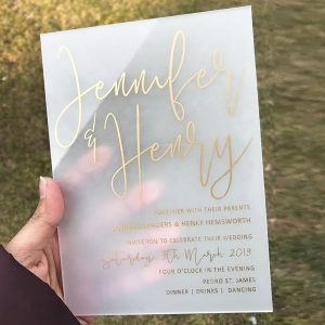 frosted acrylic wedding invitation card in 6x8 inches