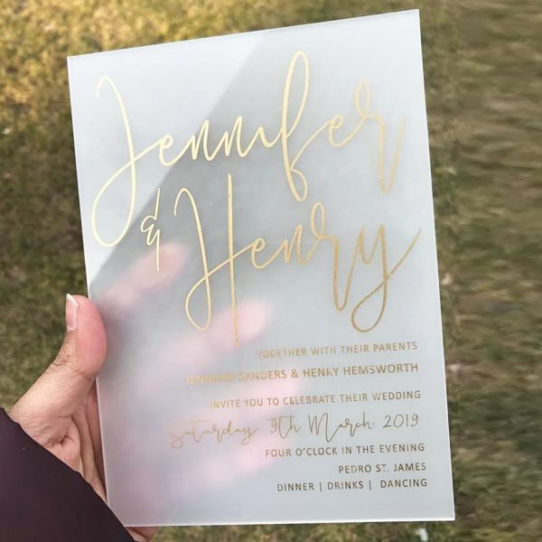 frosted acrylic wedding invitation card in 6x8 inches