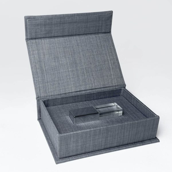 Charcoal grey linen USB box