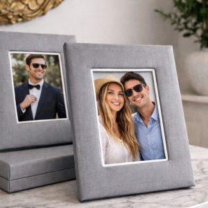 Grey silk photo frame from Chiang Mai, Thailand