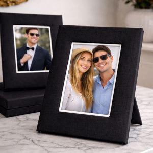 Black silk photo frame for 4 R photographs, handmade in Thailand
