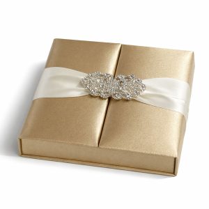 Golden champagne silk wedding invitation box