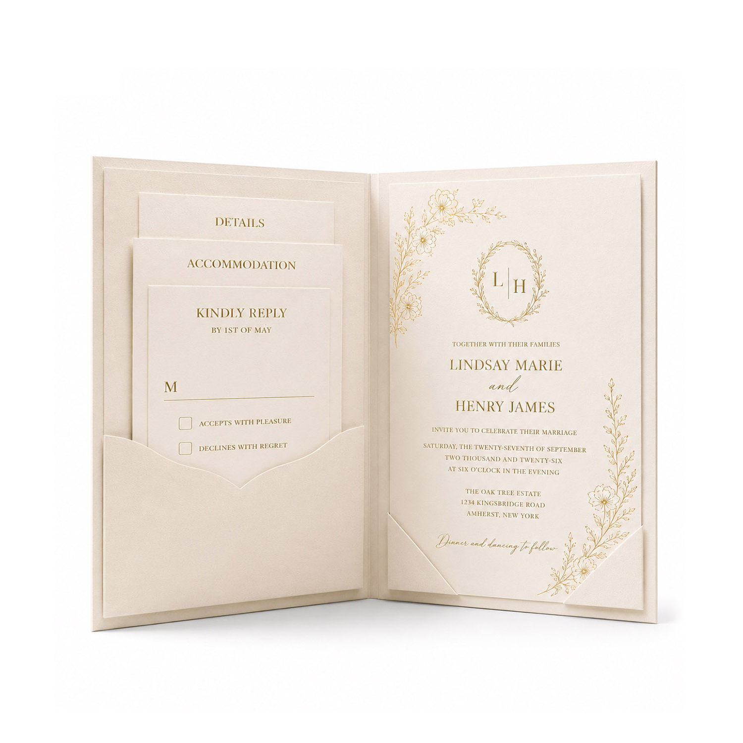 luxury ivory cardstock paper invitation folio suite