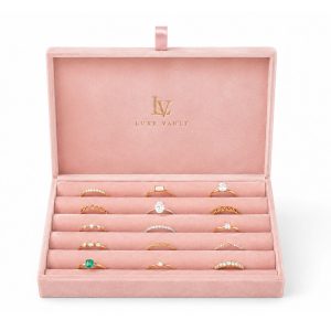 Blush Pink Custom Velvet Jewelry Box With Gold Foil Stamped Logo