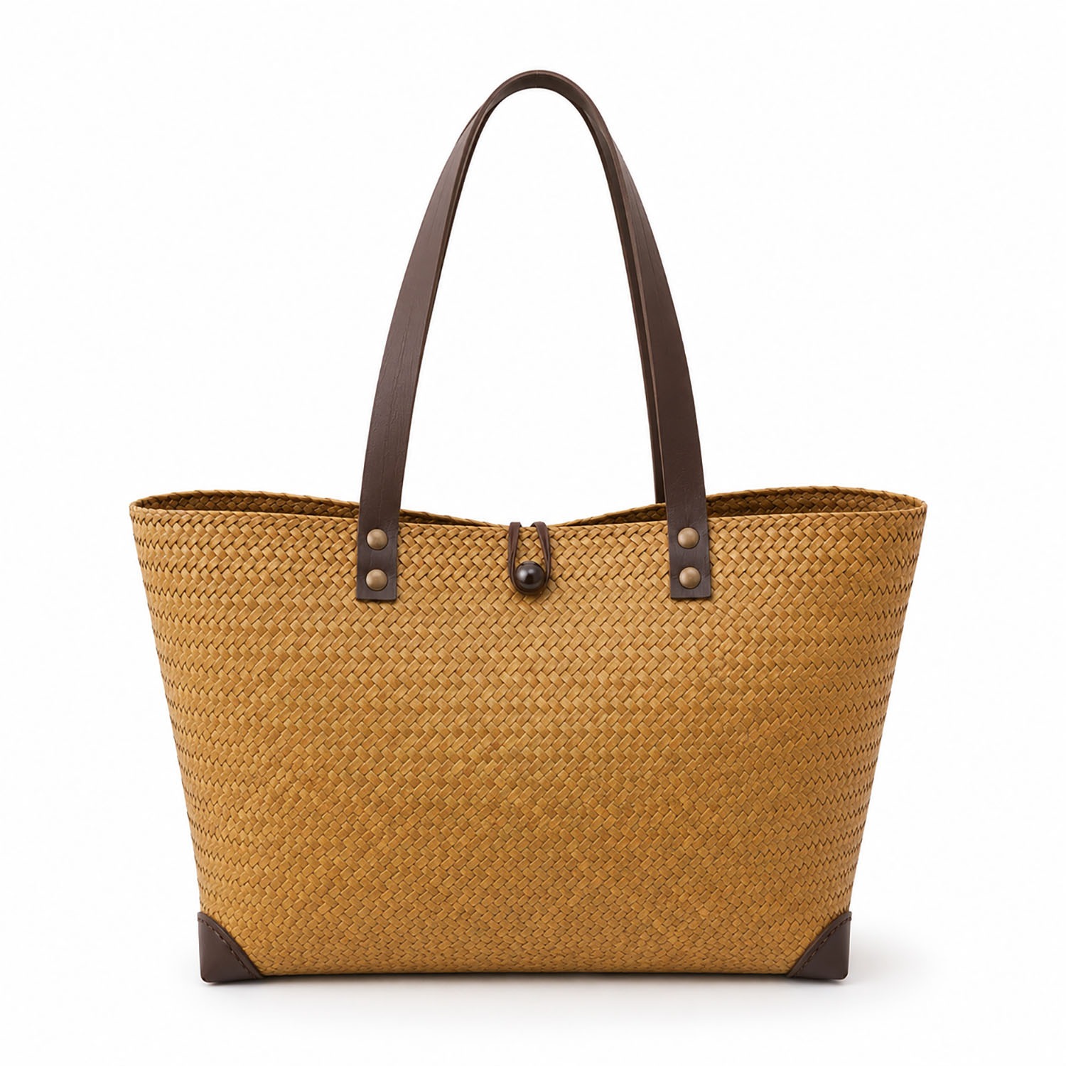 Thai Seagrass Bag With Leather Shoulder Straps