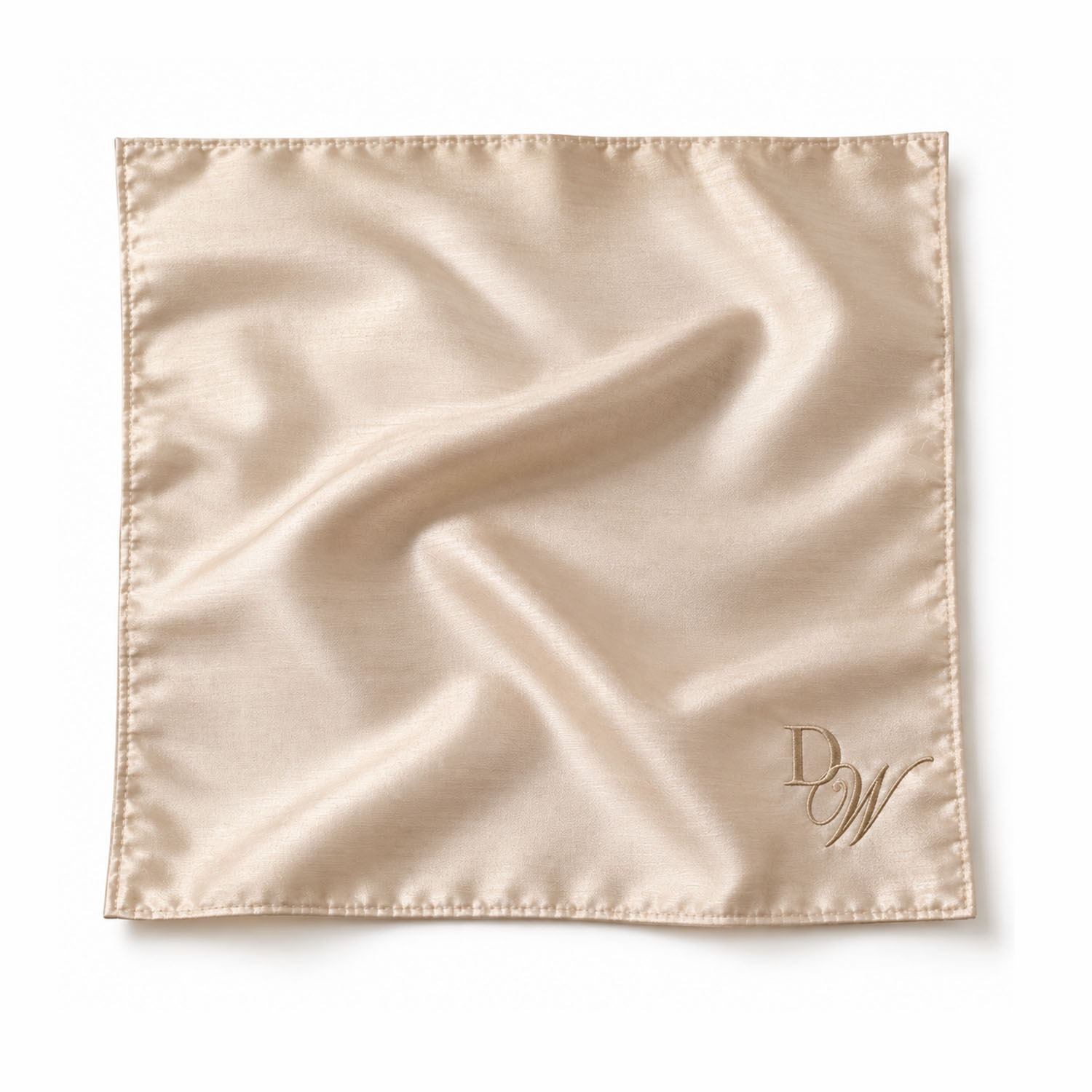 Custom embroidered silk napkin champagne color