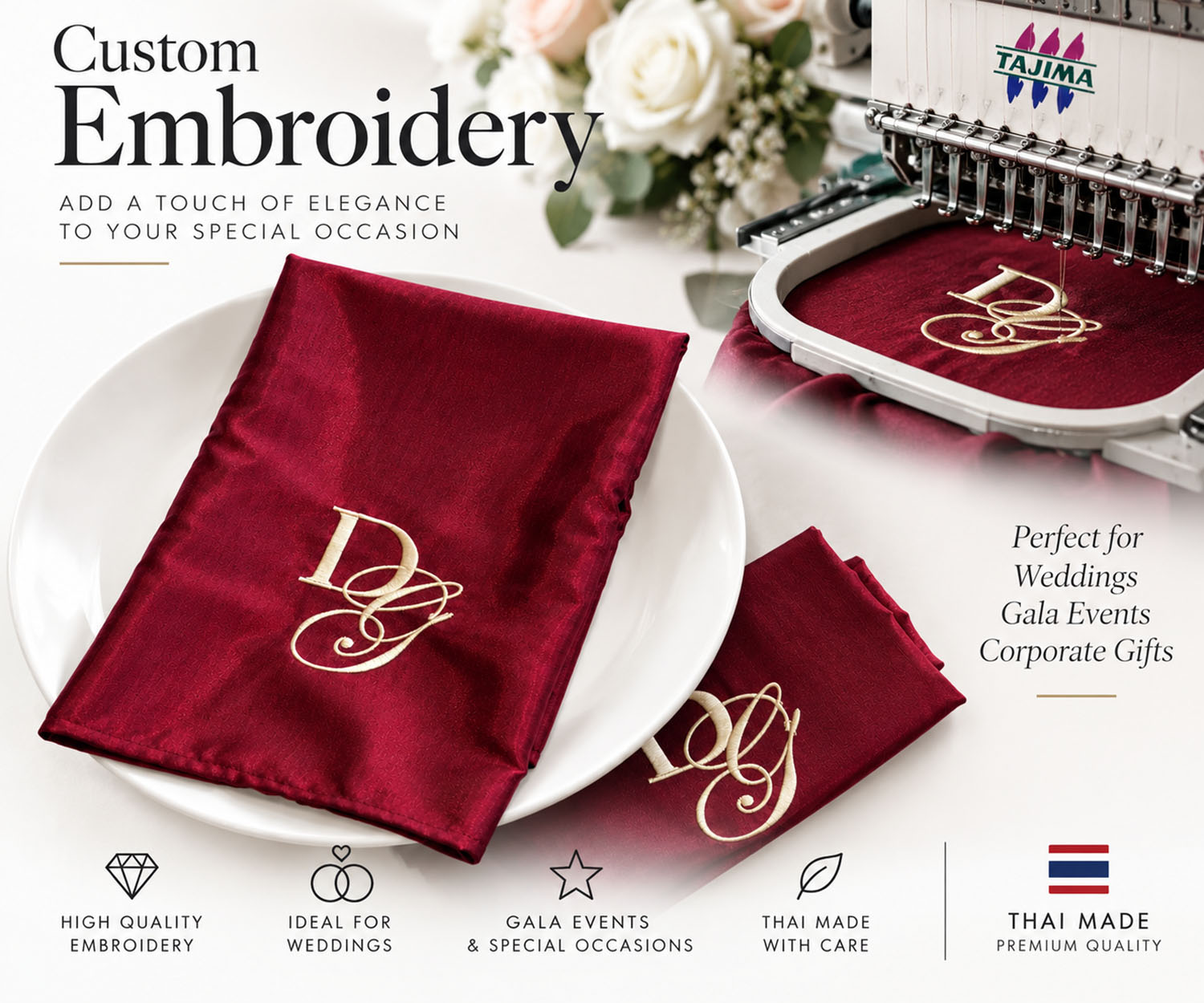 custom embroidery napkins Thailand