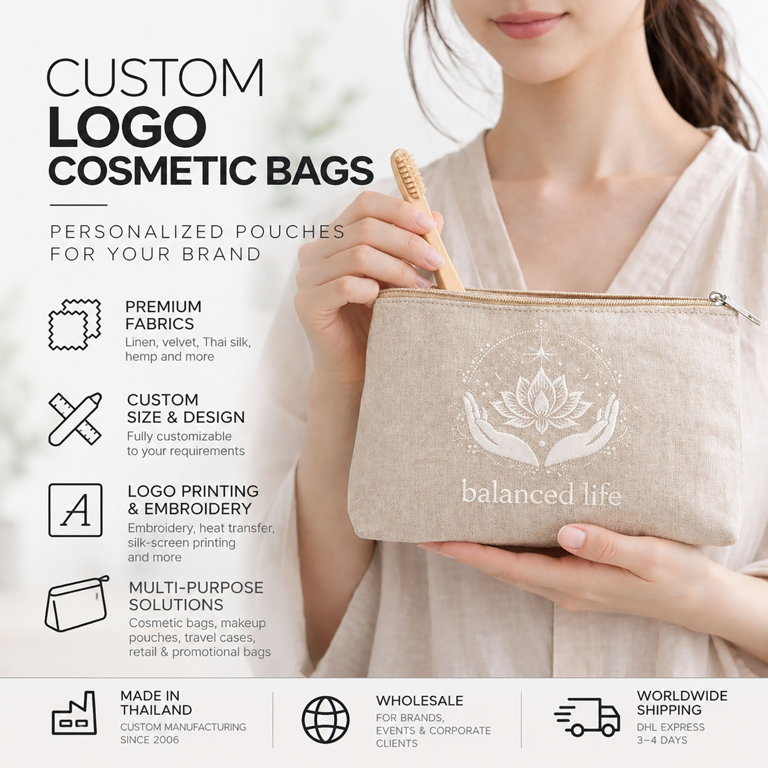 custom logo cosmetic bags Thailand