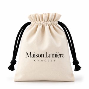 Cotton Drawstring Bags for Candles with black logo printing