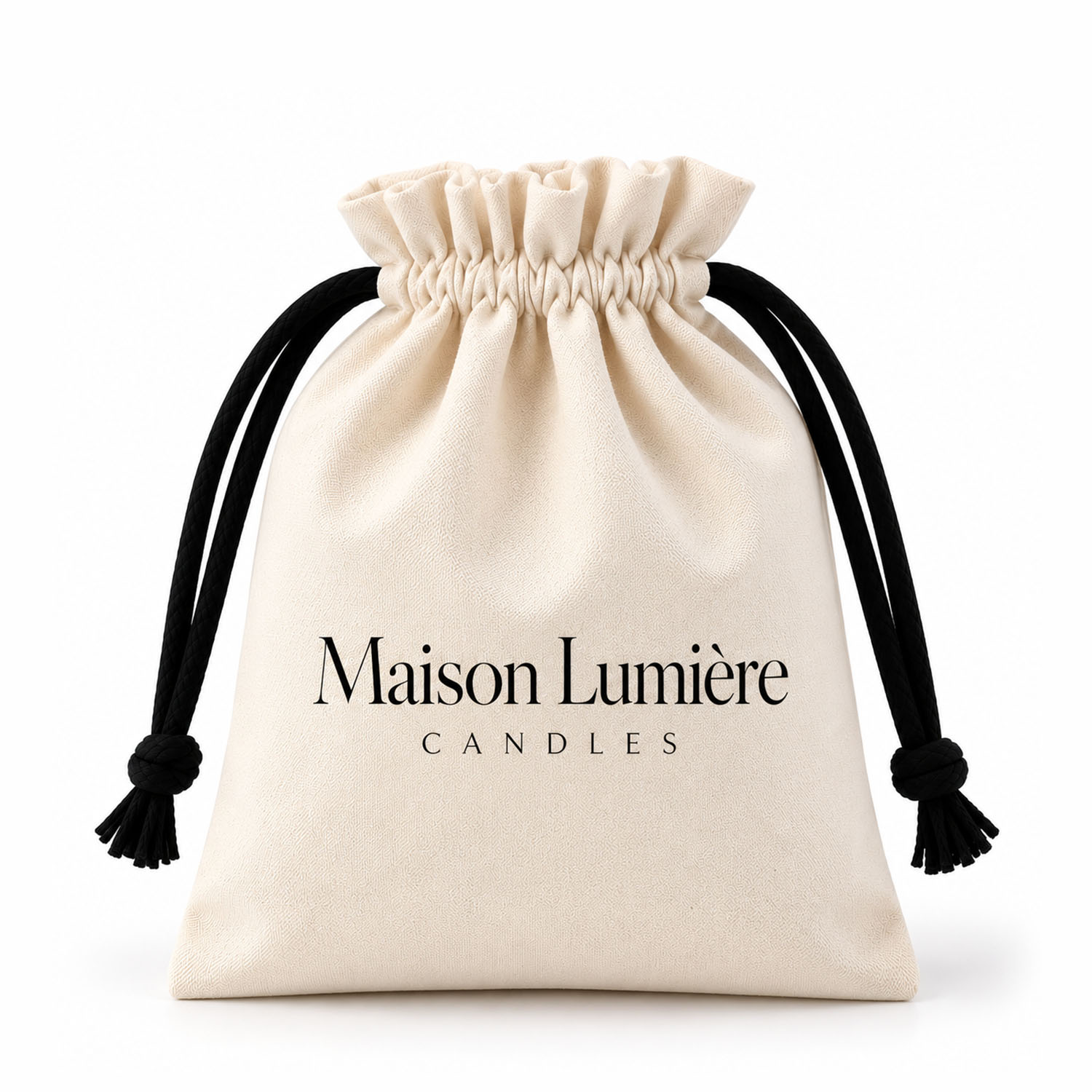 Cotton Drawstring Bags for Candles with black logo printing