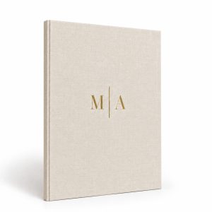 Custom Linen Invitation Folio with Gold Foil Monogram